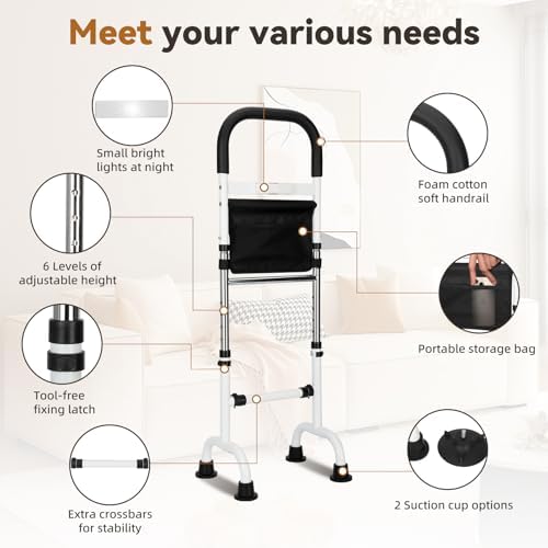Upgraded Stand Assist Aid for Elderly with Two Sets of Bases and Night Light, Adjustable Stand Assist Providing Standing Assistance for People with Mobility Issues, for Couch, Bedside, Toilet, More