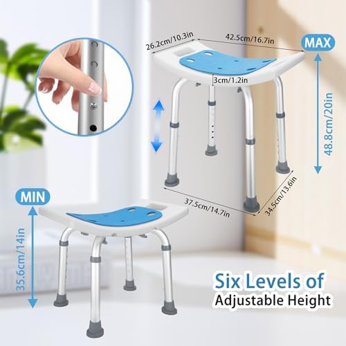 Bath Seat Bathroom Bathtub Shower Chair Stool for Adults, Seniors and Disabled, Elderly Tub Transfer Bench for Inside Shower (Grey, Round Foot Mats)