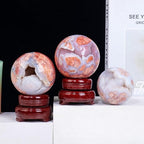 Natural Crystal Ball Pink Purple Cherry Blossom Agate Geode Gemstone Sphere Polished Healing Energy Mineral Balls for Meditation,Yoga,5.5-6cm