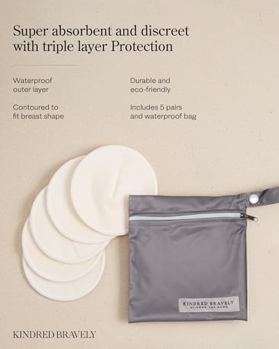 Kindred Bravely Organic Reusable Nursing Pads, Washable, for Breastfeeding & Leaking with Carry Bag, 10 Pack 4.5" D (Twilight Regular)