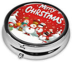 (Merry Christmas) Round Pill Box,3 Compartment Pill Box Mini Decorative Pocket Purse Portable Travel Medicine Tablet Vitamin Holder Organizer Pill Case
