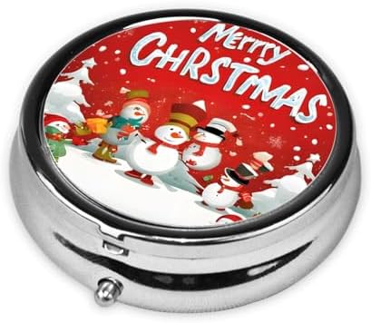 (Merry Christmas) Round Pill Box,3 Compartment Pill Box Mini Decorative Pocket Purse Portable Travel Medicine Tablet Vitamin Holder Organizer Pill Case
