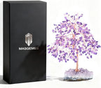 Natural Gemstone(406 Stone Count) Amethyst Crystal Tree of Life,Chakra Balancing Positive Enegy Fengshui Decor Bonsai Money Tree,Good Luck Spiritual Gift Height 8.5-9 Inches