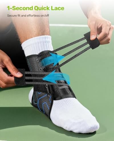 Quick Lace Up Ankle Brace with 2 Metal Support Stays, Breathable Stabilizer for Sprained Ankle, Slim Fit Ankle Support for Men & Women, Sports, Running, Basketball (Black, M)