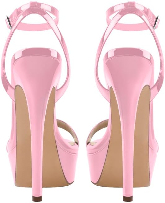 Platform Stiletto High Heels for Women, Round Open Toe Ankle Strap Sexy Heeled Sandals for Wedding Party Dress