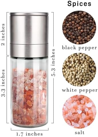 Gulex® Salt Grinder Pepper Mill, Refillable, Adjustable Coarseness Black Pepper Grinder, Stainless Steel Sea Salt Shaker with Ceramic Rotor(Seasoning not included)