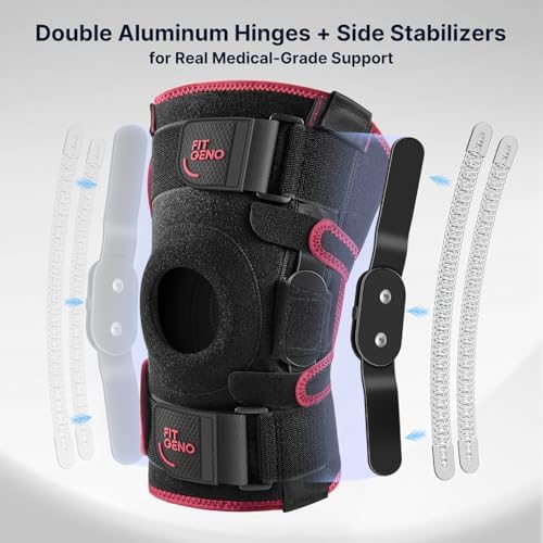 Fit Geno Hinged Knee Brace for Women: Adjustable Knee Brace with Side Stabilizers - Breathable Compression for Meniscus Tear, Arthritis, Knee Pain Relief, Injury Recovery, Running, Sports (Medium)