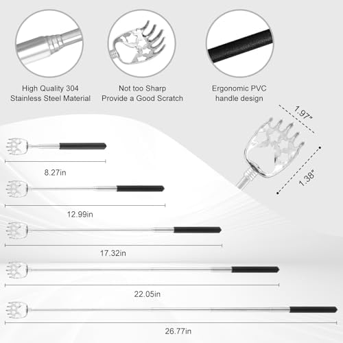 XKOS 4 Pack Different Back Scratcher Portable Telescoping with Rubber Handles, Extendable Metal Back Massager Tool with Beautiful Box, Stocking Stuffers for Men Women Adults (Black)
