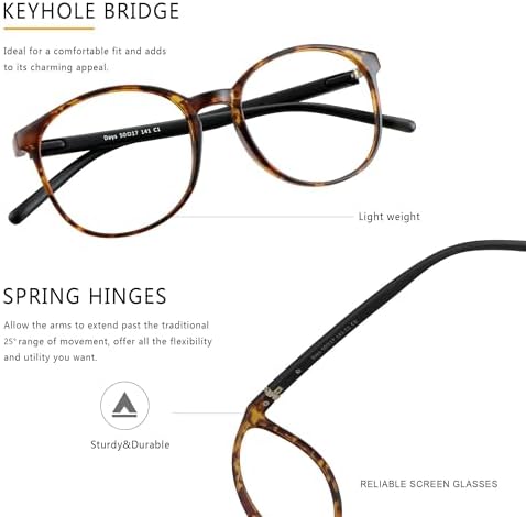 Vintage Round Progressive Multifocal Presbyopic Glasses, Blue Light Blocking Glasses for Men Women Readers (Tortoise,+0.00/+2.50 Magnification)