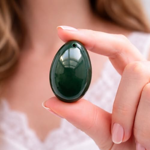 Polar Jade Natural Nephrite Jade 3-Piece Predrilled Egg Set – Large, Medium & Small | Smooth Polished Canadian Jade with Instructions, Storage Pouches & String
