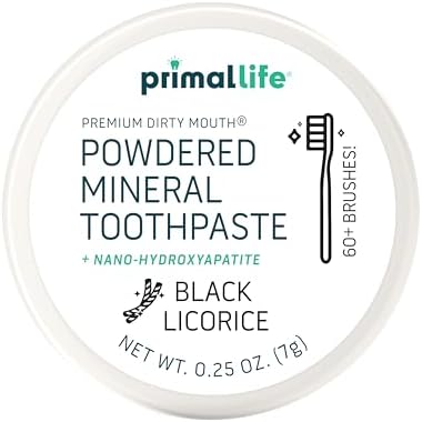 Primal Life Organics - Dirty Mouth Toothpowder, Tooth Cleaning Powder, Flavored Essential Oils with Natural Kaolin & Bentonite Clay, Good for 60+ Brushings, Organic, Vegan (Black Licorice, 0.25 oz)