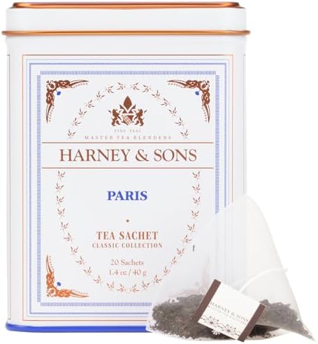 Harney & Sons Paris Flavored Black Tea – 20 Sachets | Fruity Vanilla & Caramel Blend with Hint of Lemony Bergamot