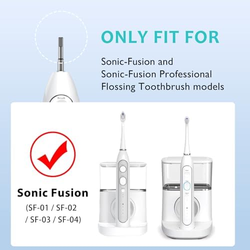 Replacement Brush Heads for Waterpick Sonic Fusion 2.0 Flossing Toothbrush with Cover, Compact, 5 Count White, Soft Bristles, Compact Size