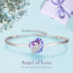 Praelinos Angel Wing Love Bracelet for Women Austria Crystal White Gold Plated Bangle Silver Tone Christmas Mother's Day Valentine's Day Jewellery Gift for Mom Wife Sister