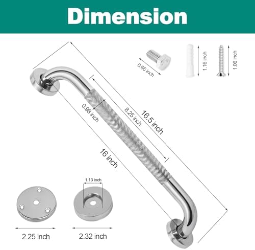 2 Pack 16 Inch Grab Bars for Bathtubs and Showers, Safety Bathroom Shower Grab Bars for Seniors Holds up to 500LBs, Handicap Grab Bars Stainless Steel, Anti Slip Shower Handle for Wall, Elderly