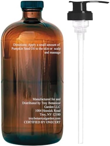 Pumpkin Seed Oil 16 fl oz (Glass Bottle) - USDA Organic Cold Pressed - 100% Pure and Natural - Hexane Free, Phthalate Free - Skin, Hair, Body, Massage Oil