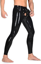 Men Black Latex Rubber Tight Long Pants Trousers with Detachable Codpiece Crotch Inside Openning JJ Hole (Customize Size)