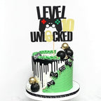 Arthsdite 1Pc Level 10th Unlocked Sign Cake Topper Happy 10th Birthday Level Up Tenth Cake Decorations for Video Game Controller Themed Kids Boy Girl Bday Party Supplies