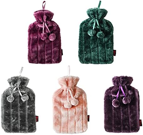 Ram® Large Cosy 2L Litre Rubber Hot Water Bottle with Faux Fluffy Cover Pink
