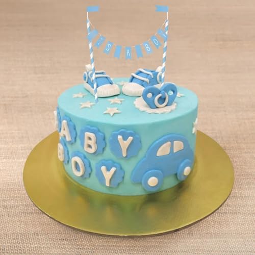Unique Blue "IT'S A BOY" Bunting Cake Topper (1 Pc) - Perfect for Boy's Baby Shower Event