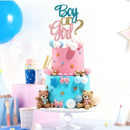 23 PCS Gender Reveal Cake Toppers, Beaer Balls Cake Decorations with Boy or Girl for Gender Reveal Baby Shower Party Supplies