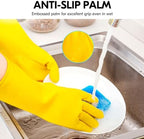Vgo... 3-Pairs Reusable Household Gloves, Rubber Dishwashing gloves, Extra Thickness, Long Sleeves, Kitchen Cleaning, Working, Painting, Gardening, Pet Care (Size L, Yellow, HH4601)
