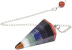 Justinstones 7 Chakra Gemstone Rock Crystal Hexagonal Pointed Reiki Chakra Pendant Pendulum