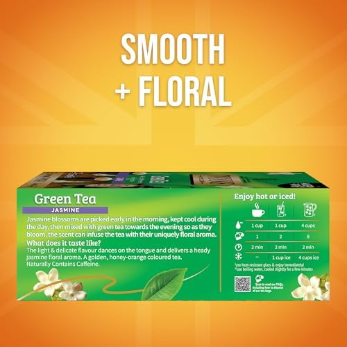Twinings Green Tea with Jasmine Individually Wrapped Bags, 100 Count (Pack of 1), Fragrant Floral Scent, Caffeinated, Enjoy Hot or Iced, 100 Teabags