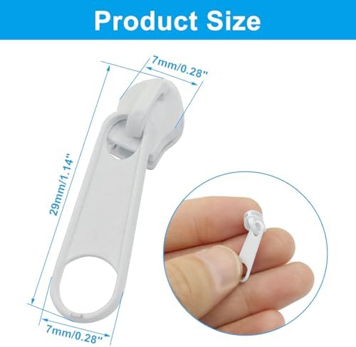 Piutouyar 200 Pack #3 Zipper Sliders Replacement, White Zipper Pulls Bulk for Nylon Coil Zippers Repair Kits for Luggages Jacket Purses Bags