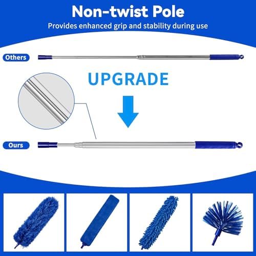 Dusters 6-in-1 Kit, Duster with Extension Pole 100 Inches, Dusters for Cleaning, Cobweb Duster, Microfiber Feather Gap Duster Cleaner for Fans, Blinds, Cars and Furniture