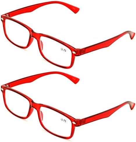 2 Pairs Casual Rectangular Reading Glasses - Stylish Simple Readers Magnification Transparent Blue Red Clear