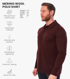 Merino Wool Polo Shirt Men - Anti-Odor 100% Merino Wool Shirts for Men Short Sleeve and Long Sleeve Breathable Polo