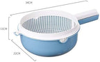Hemoton Double Layer Drain Basket with Handle and Cover 13.38 Inch Plastic Colander for Washing and Draining Fruits Vegetables Rice Kitchen Storage Set of 2