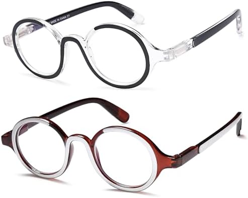 Retro Round Reading Glasses for Men and Women, Stylish Color Frame Design, Blue Light Blocking, Spring Hinges, Anti Eye Strain Computer Readers, 3.5