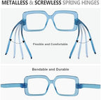 CessBlu 6 Pack Huge Square Reading Glasses for Women Screwless without Metal Spring Hinges Oversized Stylish Readers +1.75