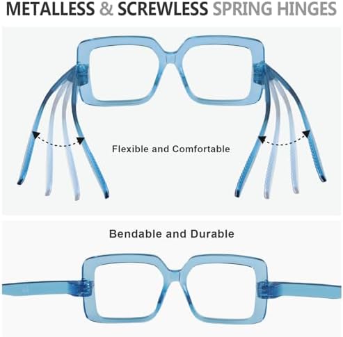 CessBlu 6 Pack Huge Square Reading Glasses for Women Screwless without Metal Spring Hinges Oversized Stylish Readers +1.75