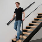 Wooden Stair Handrail, 7FT Decorative Railing for Stairs, 330lbs Load Wall Mount Non-Slip Handrail with Brackets for Indoor/Outdoor Use (Black)