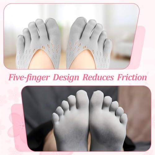 CIATBYYJ 6Pairs Align Toe Socks for Bunion, No Show Low Cut Five Finger Orthopedic Compression Socks Orthopedic Toe Compression Sock For Women Black White Grey