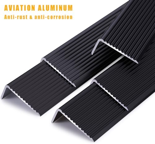 10 Pcs 36in x1.2in Stair Edge Protector,Aluminum Alloy L-Shaped Non-Slip Metal Stair Nosing,Indoor Outdoor Waterproof Tread Stair Nose Molding Stair Edging Stair Edge Trim (3Ft,Black,10 Pcs)
