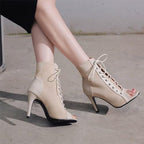 UTIKLIOU Women's Mesh Sandals Peep Toe High Top Sandals Lace Up Summer Boots Buckle Strap Party Sexy Pump Shoes Open toe