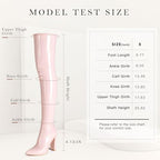 WSKEISP Thigh High Boots for Women Gogo Boot Heeled Over The Knee High Patent Leather 70s Long Tall Boots