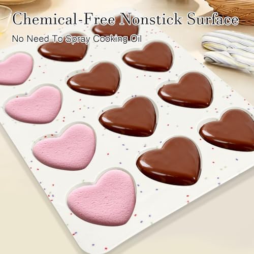 2 Inch Small Heart Shaped Silicone Molds, 12-Cup Cavity Baking Pan for Valentine's Day Muffins, Cupcakes, Chocolate, Tartlets, Egg Bites 2 Pack