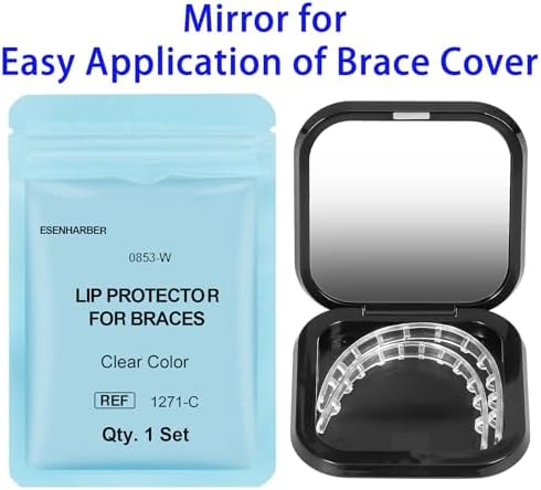 Comfort Cover for Braces - Lip Protector, Lip Cushion, Mouth Guard Clear Teeth Shield Bumper for Brackets, Aligner, Dental Wax Alternative, Soft and Comfortable, in Portable Storage Case with Mirror