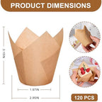 Neyimqr 120 Counts Natural Tulip Cupcake Liners for Baking Cups, Food Grade Parchment Paper Muffin Liners Holders, Standard Tulip Cupcake Liners, Greaseproof Cup Cake Wrappers for Party, Christmas