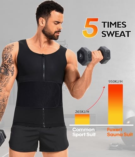 Sauna Vest for Men Waist Trainer Sauna Shirt for Men Zipper Sweat Belt Tank Top for Belly Fat
