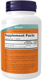 NOW Foods Supplements, Zinc (Zinc Gluconate) 50 mg, Supports Enzyme Functions*, Immune Support*, 250 Tablets