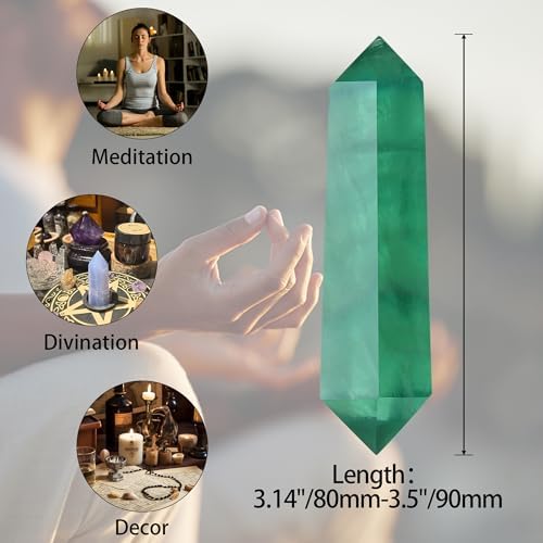 YATOJUZI 3.5" Green Fluorite Healing Crystals Wand Natural Crystals and Healing Stones Large Hexagonal Fluorite Crystal Points for Meditation Divination Reiki Energy Balancing 1PCS