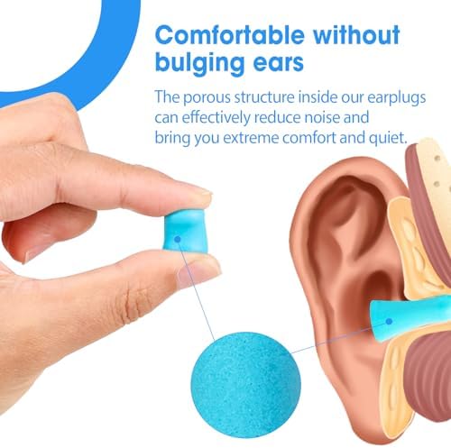 AZEN 100 Pairs Ear Plugs Bulk, NRR 32dB Soft Foam Ear Plugs for Sleeping Noise Cancelling, Earplugs for Concerts Shooting Swimming Noise Reduction (Lake Blue)