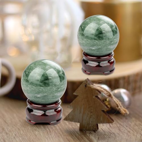 gemshan 2" Natural Jade Crystal Ball Set - Meditation Sphere, Feng Shui Decor, Collection & Home Ornament (2Pcs)