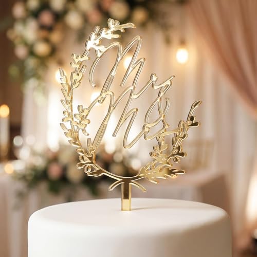 Novabright Mr & Mrs Cake Topper Sparkle Wedding Decor for Wedding Reception, Bridal Shower, Engagement Party Anniversary Supplies(Gold,Acrylic)